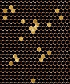 Honeycomb pattern with dark background and scattered golden yellow hexagonal cells